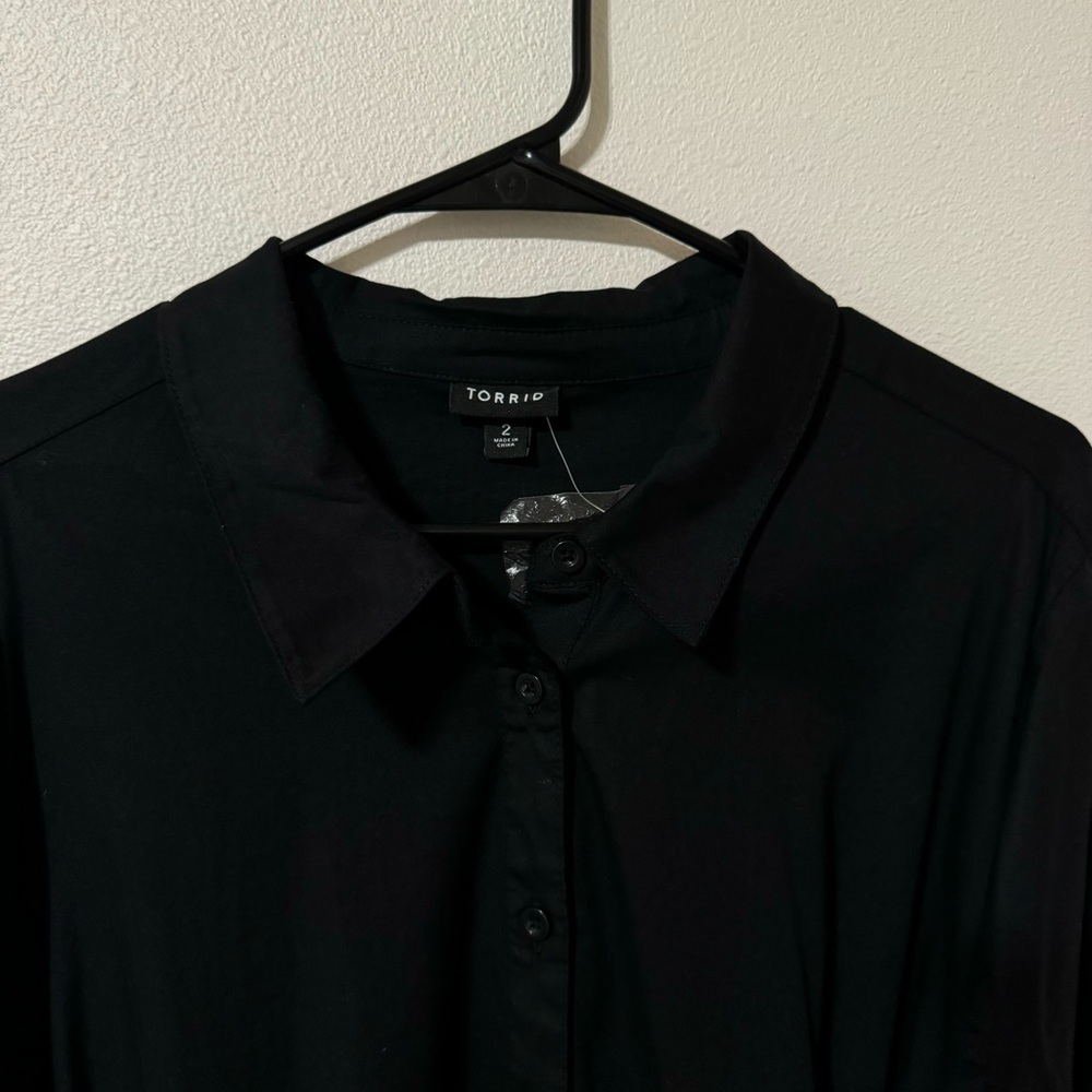 Torrid Mini Poplin Shirtdress Deep Black Belted Stretch Cotton 2023 NWT-2 - Picture 4 of 12